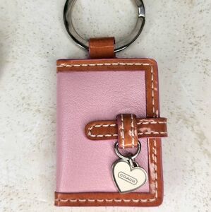 Coach Pink and Brown Key & Card Holder with Leather Trim